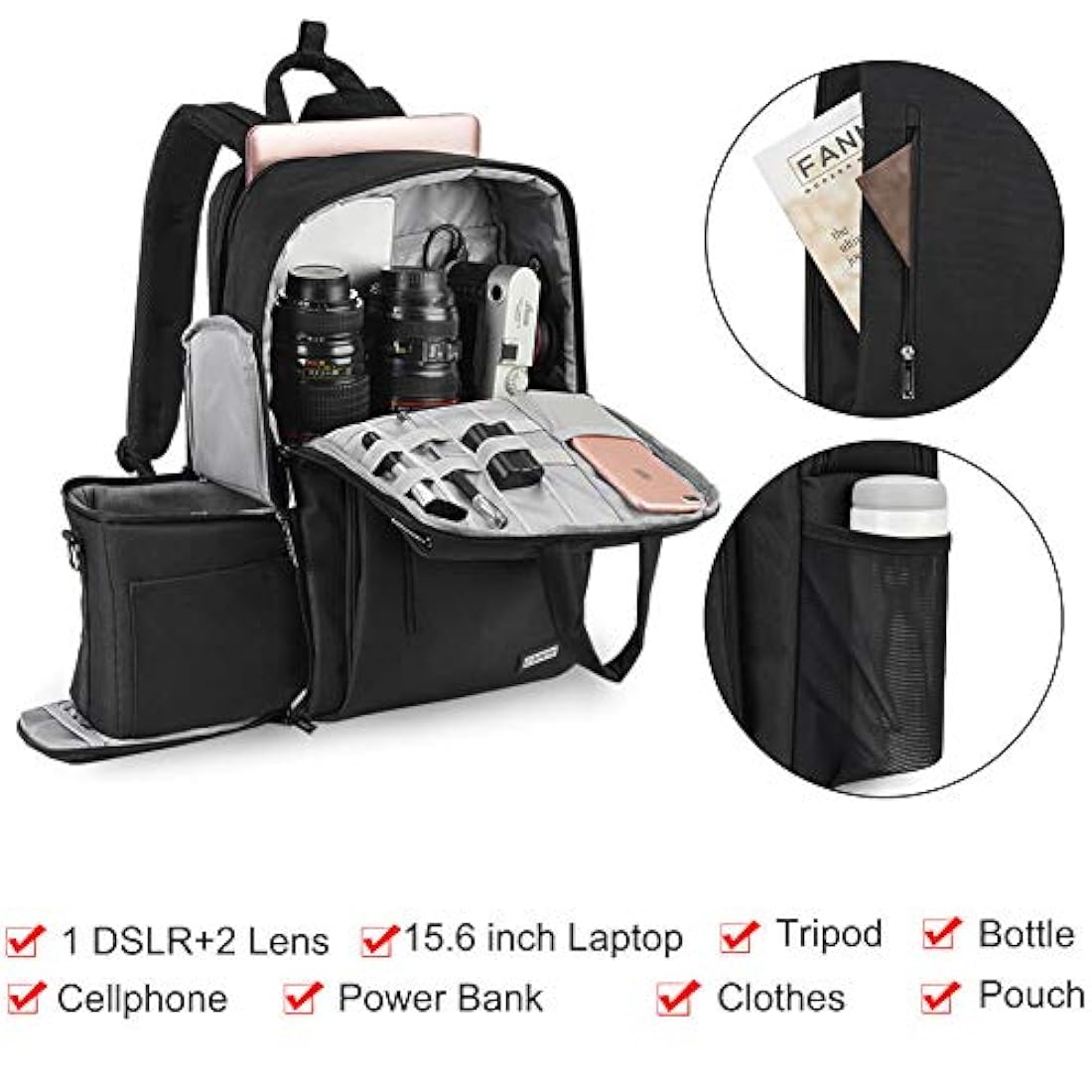 Morral para cámara réflex digital, impermeable 15,6