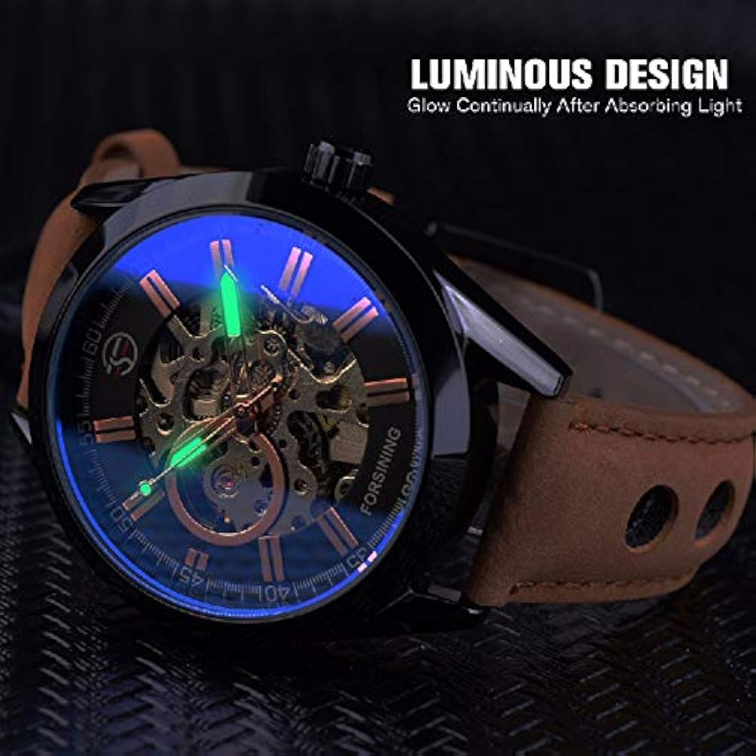 Relojes para hombre, esqueleto mecánico automático