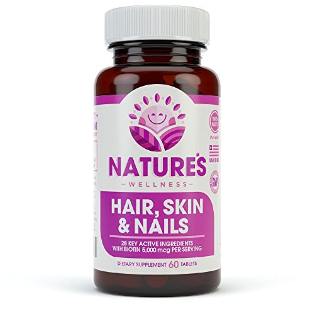 Complemento para el cabello, la piel y las uñas, 5000 mcg de biotina, sílice, vitamina C, E, B, vitaminas esenciales naturales, y complejo nutricional avanzado para el cabello fino, hombres y mujeres, por Nature's Wellness de 60 tabletas