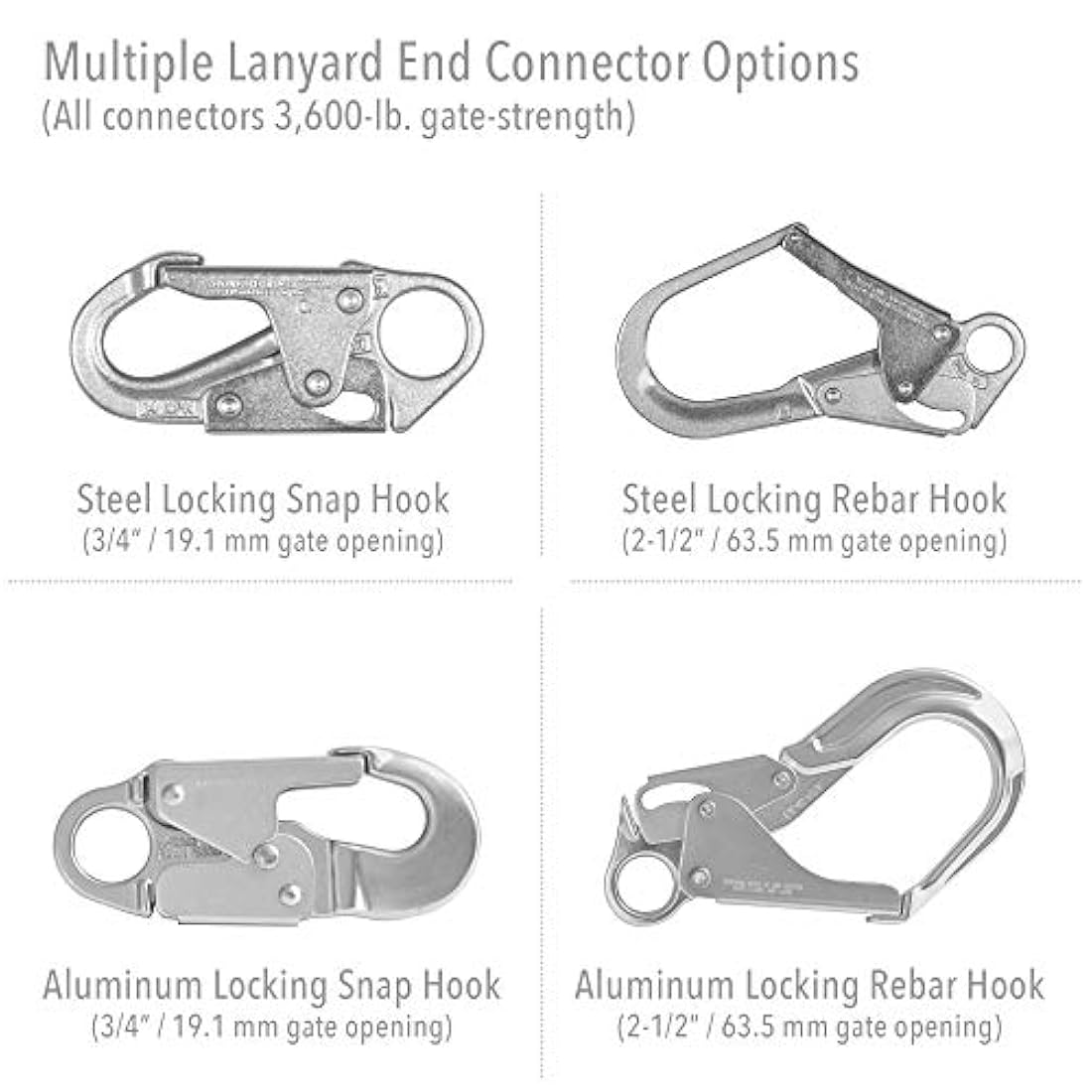 Miller TurboLite - Limitador de caída personal de 6 pies con mosquetón de acero con extremo de unidad y gancho de cierre de acero con extremo de cordón (MFL-1-Z7/6FT)