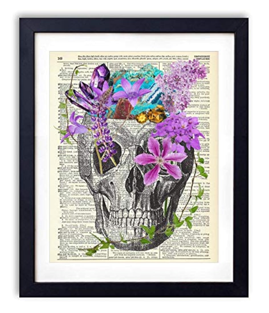 Cuadro decorativo Calavera con flores y cristales