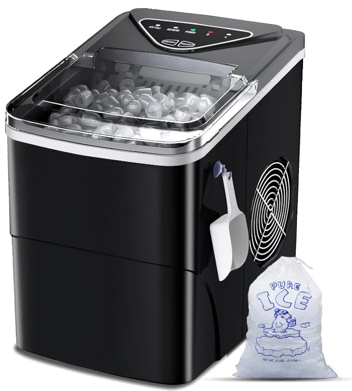 Máquina de Hielo Portátil, Función Autolimpiante, 26lbs/24h