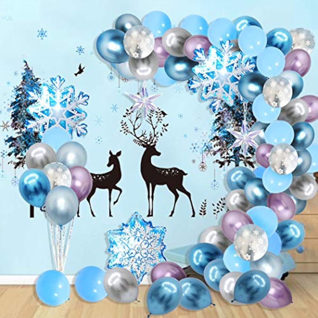 Guirnalda de globos de copo de nieve Finypa, juego de 90
