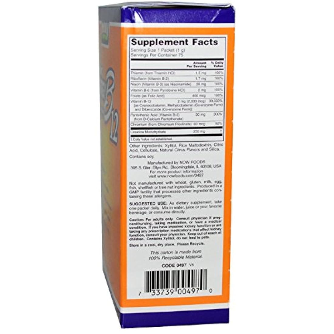 Now Foods B-12 paquetes de energía instantánea 75/caja