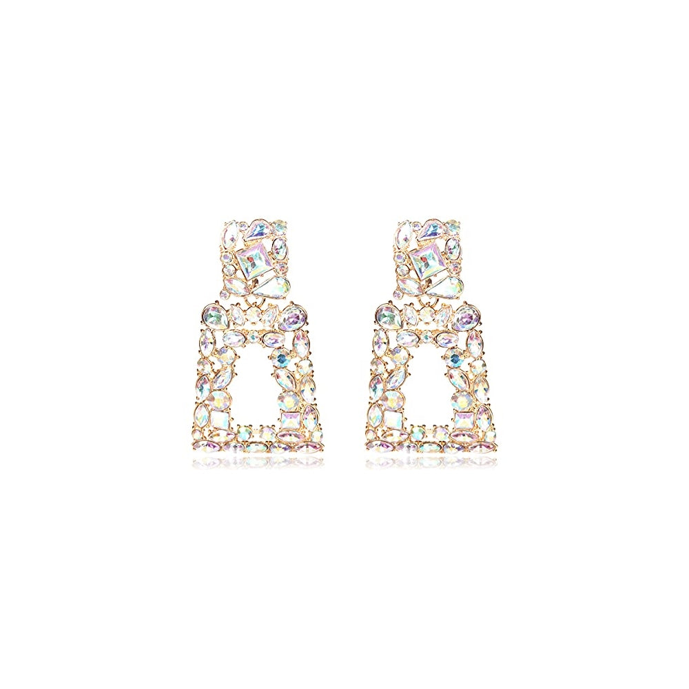 Aretes colgantes rectangulares con diamantes de imitación