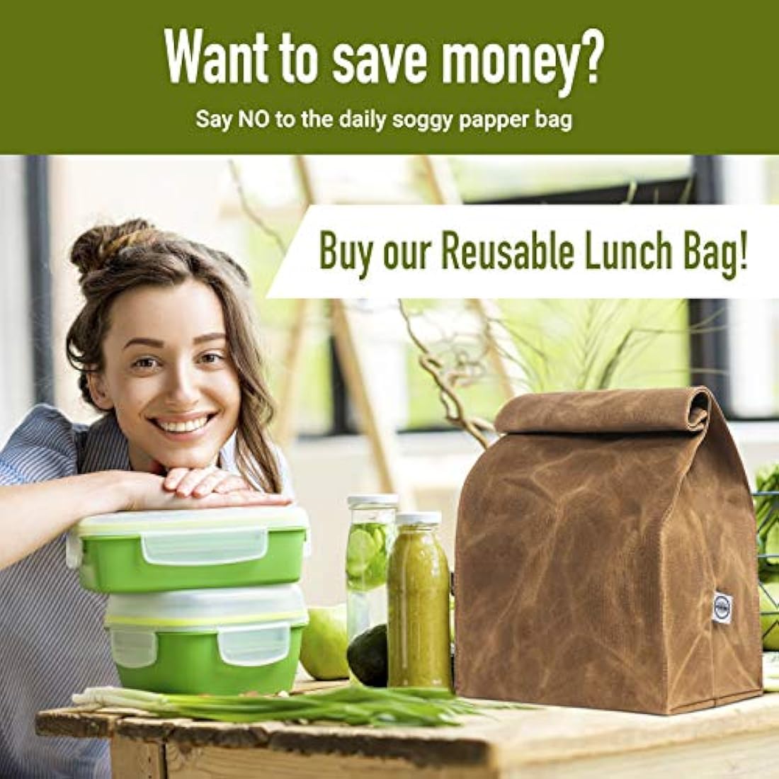 Bolsa de almuerzo de lona encerada reutilizable