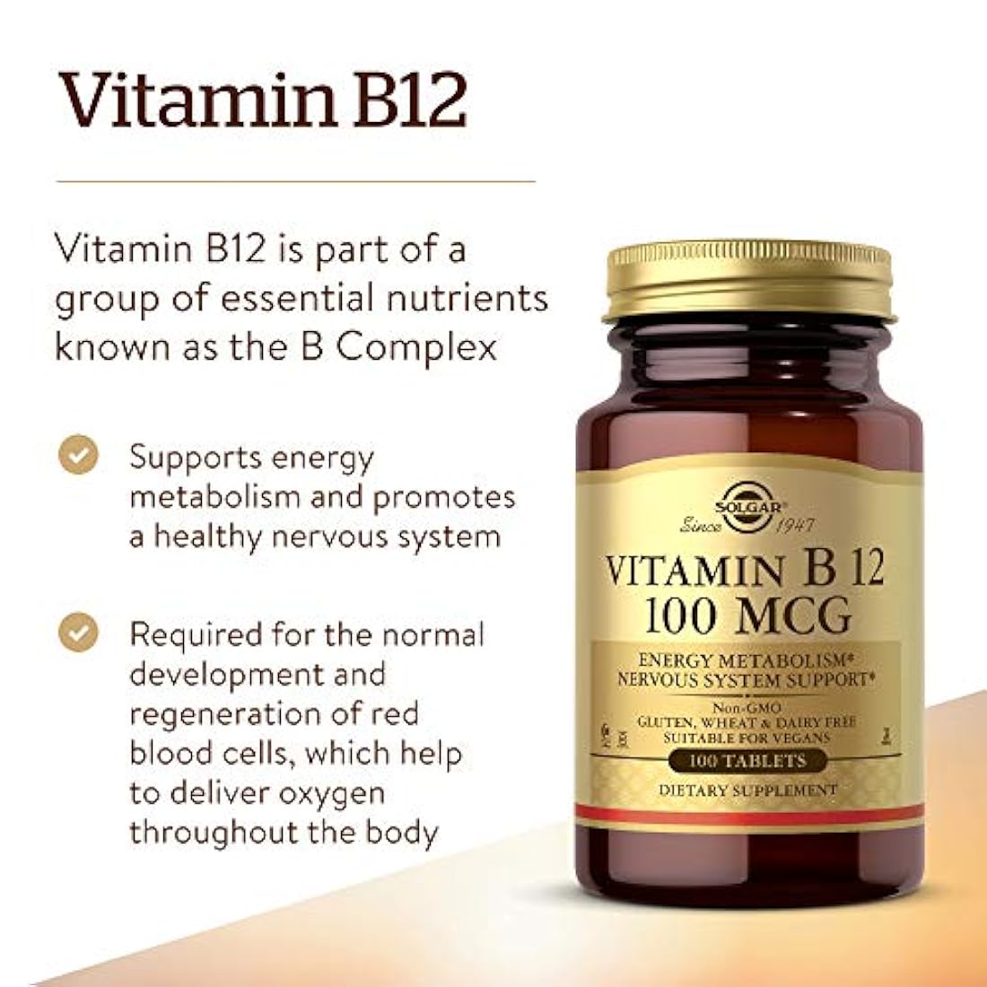 Solgar - Vitamina B12, 100 mcg, 100 tabletas