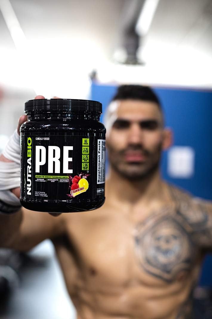 Suplemento NutraBio PRE Entrenamiento V5 de fresa y limón