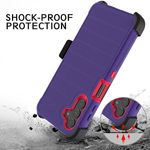Leptech Funda para Samsung Galaxy A13 5G con protector de pantalla de TPU, [Serie Holster] con clip de cinturón protector resistente, cuerpo completo, resistente, a prueba de golpes, antideslizante, funda para teléfono celular (morado)