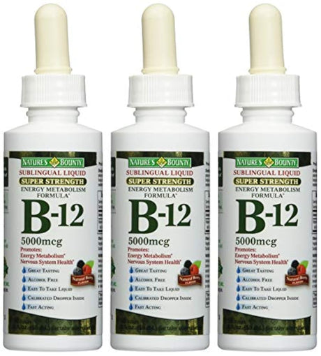 Nature's Bounty B-12 5000 mcg Sublingual Liquid Energy Health 2 oz (Paquete de 3)
