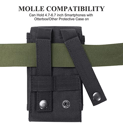 Heyqie Funda táctica negra Molle para teléfono móvil, resistente al agua, para iPhone 11, 12, 13, Pro Max, Samsung S22, S21, S20, FE Note 20, A02S, menos de 6.7 pulgadas, con 2 parches de bandera de EE. UU