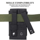 Heyqie Funda táctica negra Molle para teléfono móvil, resistente al agua, para iPhone 11, 12, 13, Pro Max, Samsung S22, S21, S20, FE Note 20, A02S, menos de 6.7 pulgadas, con 2 parches de bandera de EE. UU