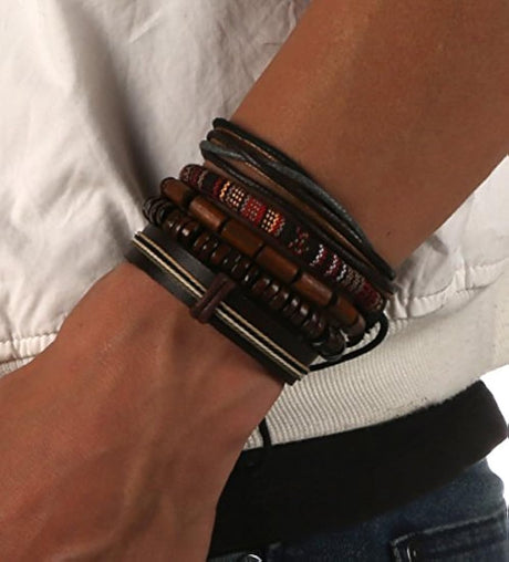Combinación de 4 pulseras de cordones de cáñamo unisex