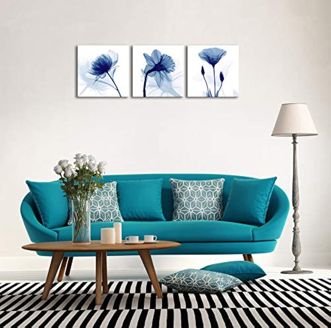 Lienzo decorativo con 3 paneles de flores abstractas