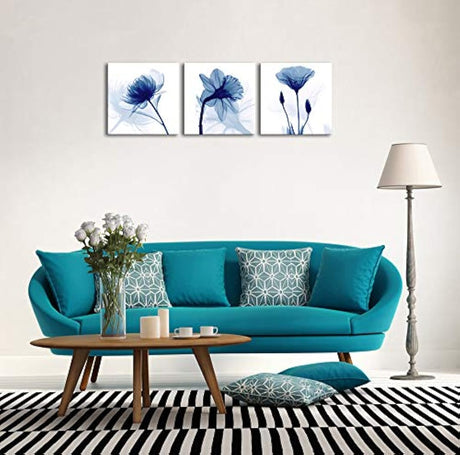 Lienzo decorativo con 3 paneles de flores abstractas
