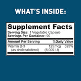 Vitamina D3  5000 IU libre de gelatina con antioxidantes
