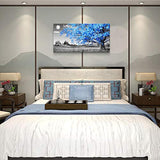Arte de pared para sala de estar simple vida azul árbol luna