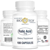 Ácido fólico farmacal Bio-Tech (5 mg, 100 unidades)