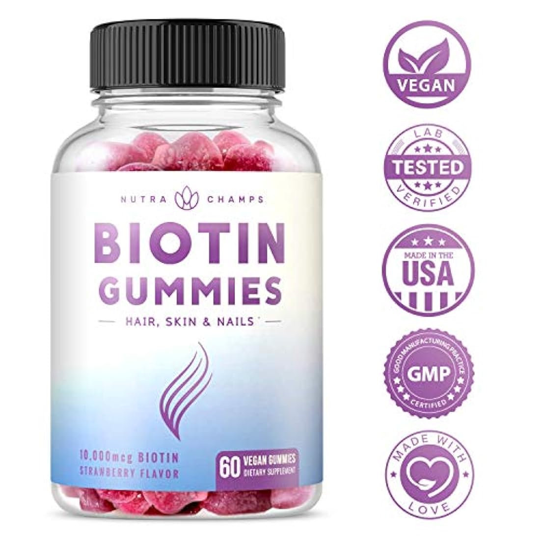 Gomitas de Biotin 10.000 mcg para cabello saludable, piel