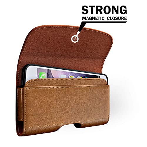 PiTau - Funda para iPhone SE, iPhone 8/7/6s y 6, funda premium con clip para cinturón y trabillas para cinturón compatible con iPhone SE/8/7/6S con funda Otterbox en tarjetero, color marrón