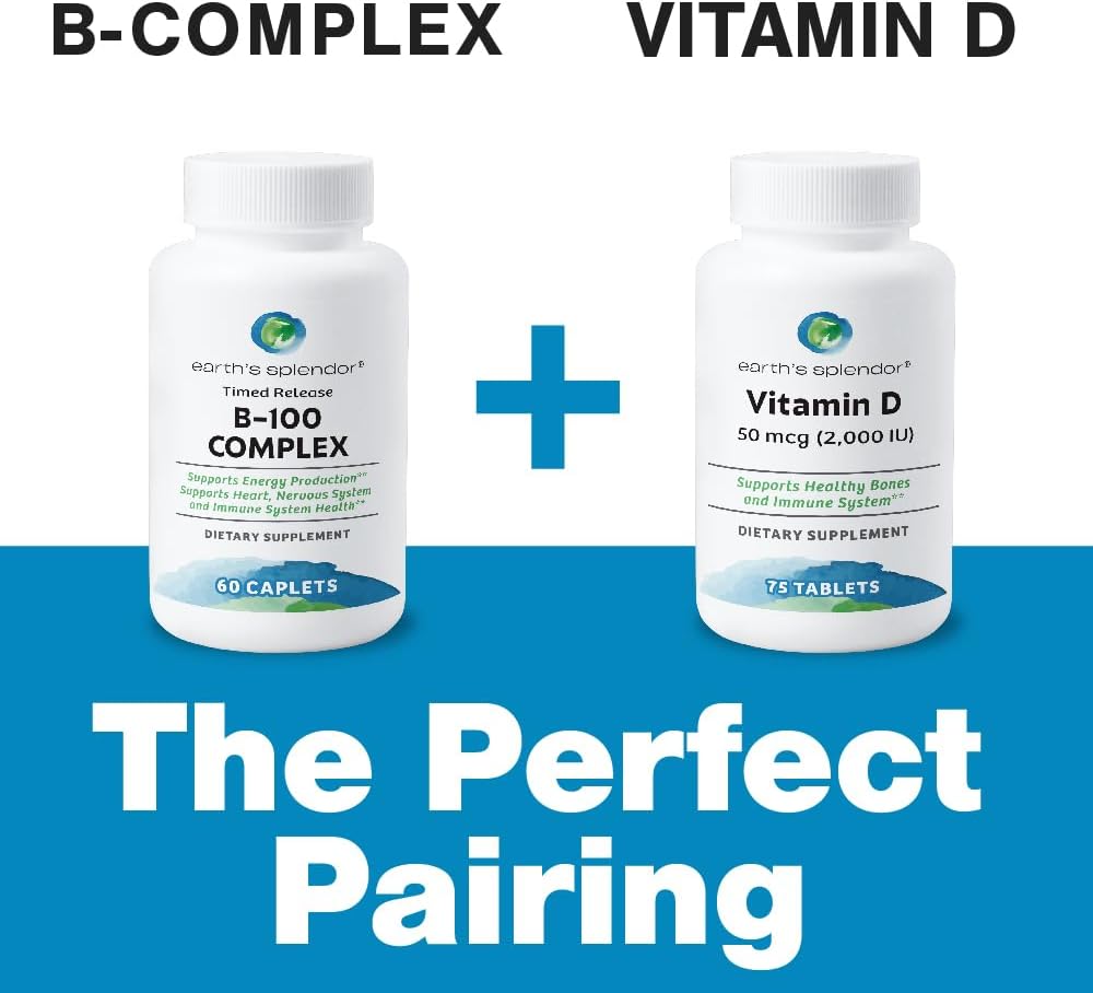 Earth's Splendor Vitamina B Complejo – Energía, Metabolismo, Inmunidad, 60 Tabs