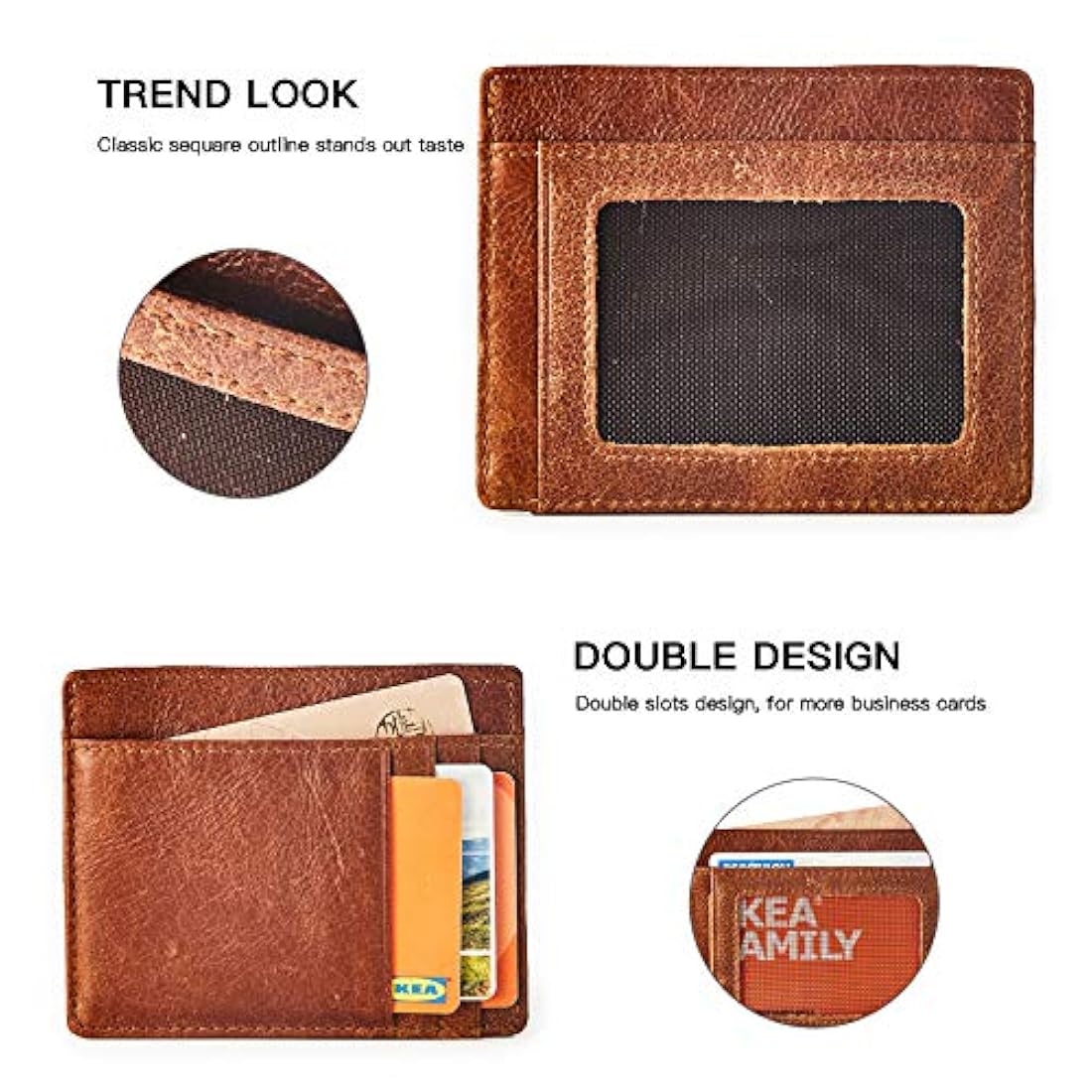 Billetera Tachuelas de latón de cuero fino para hombre