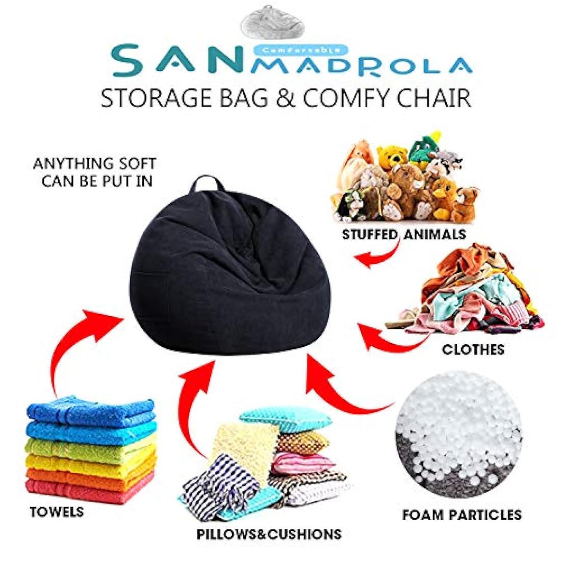 Funda para guardar muñecos de peluche y sillón puf
