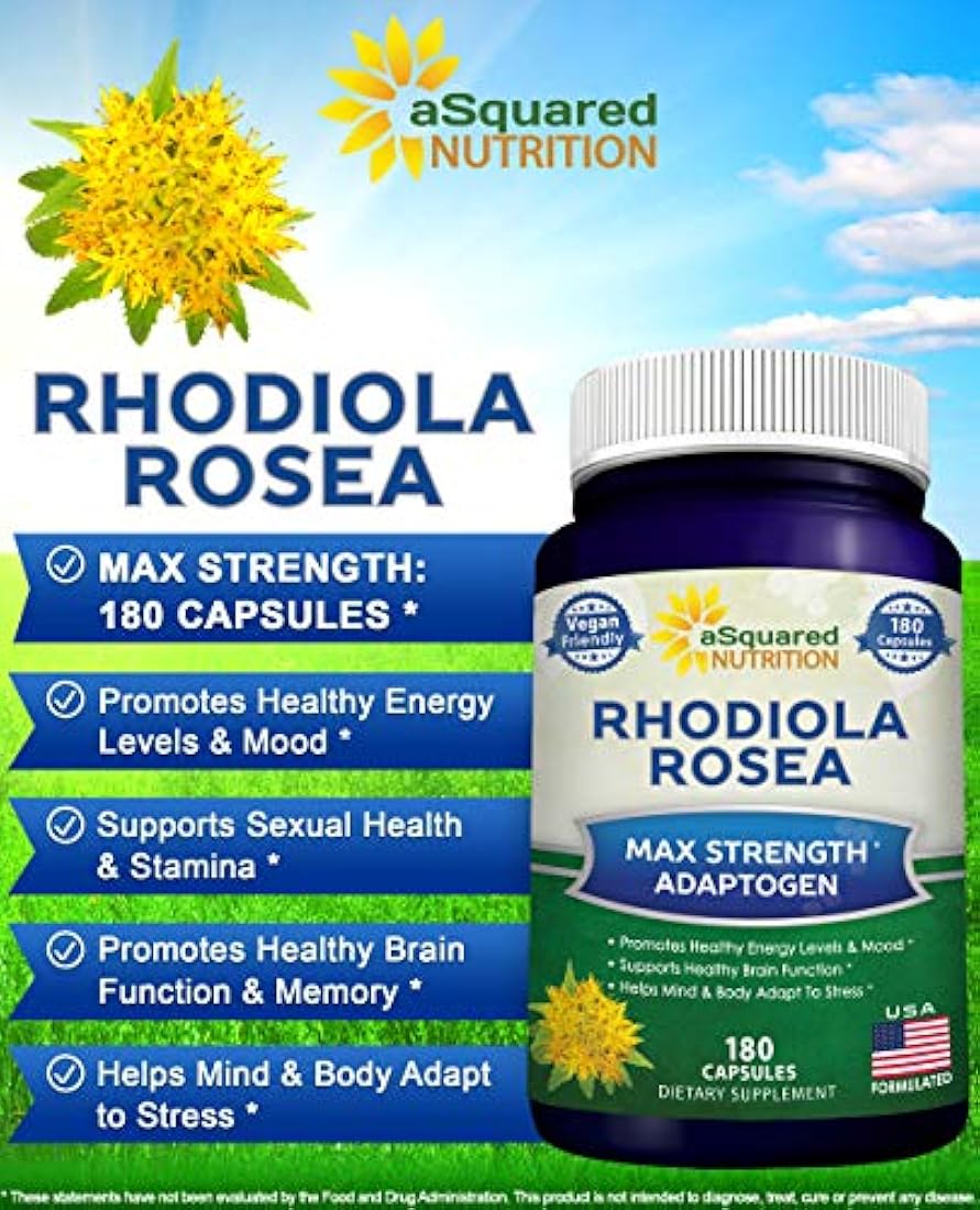 Rhodiola Rosea Suplemento puro 1000mg - 180 cápsulas veganas