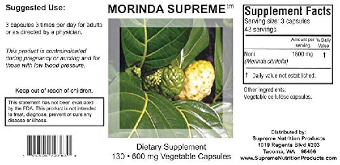 Supreme Nutrition Morinda Supreme, 130 Cápsulas Fruta Noni