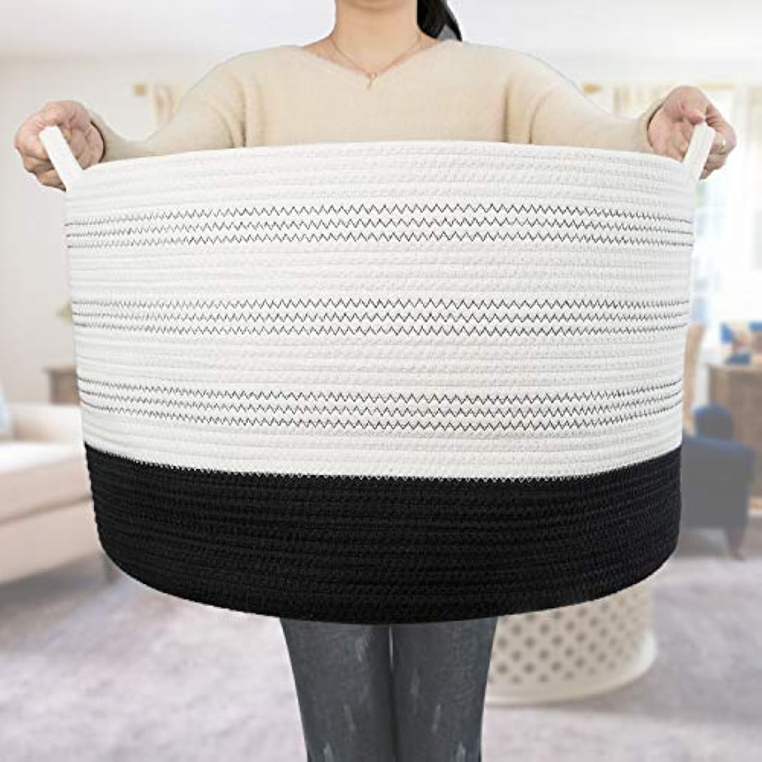 Cesta de almacenamiento extra grande - 22 X 22 X 14 XXXL Cesta de almacenamiento de juguete extra grande - Cesta de lavandería tejida con asas - Cesta decorativa extra grande para mantas, redonda, suave, para sala de estar para niños