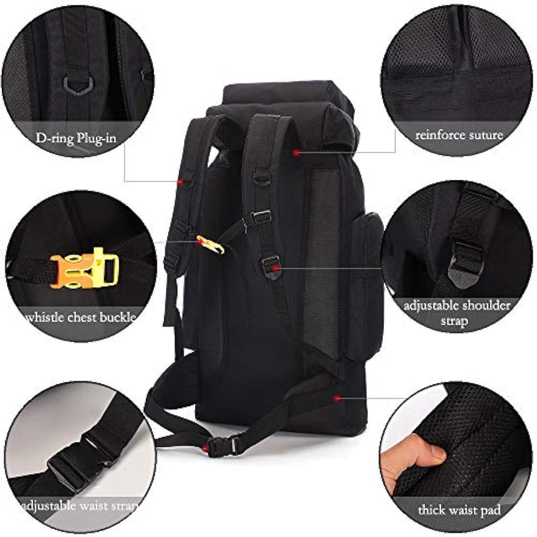 Morral de sederismo impermeable Negro, 70 L, W WintMing