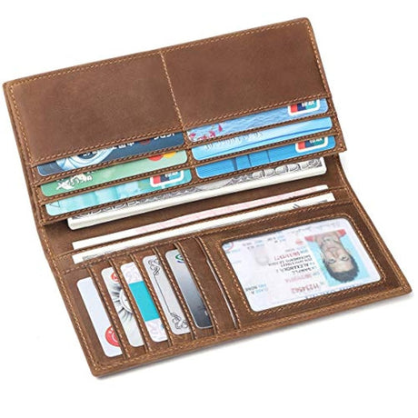 Cartera larga de piel auténtica para hombre, estilo vintage