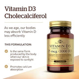 Solgar Vitamina D3 (Cholecalciferol) 25 mcg (1000 UI) tabletas – 90 unidades