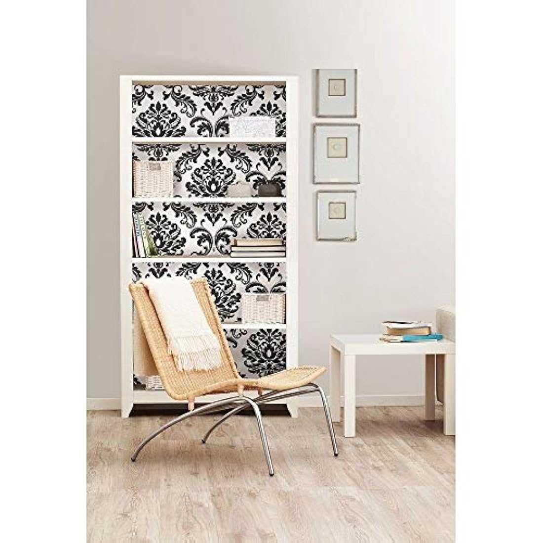Papel tapiz adhesivo con diseño de Damasco negro(20.5x18ft)