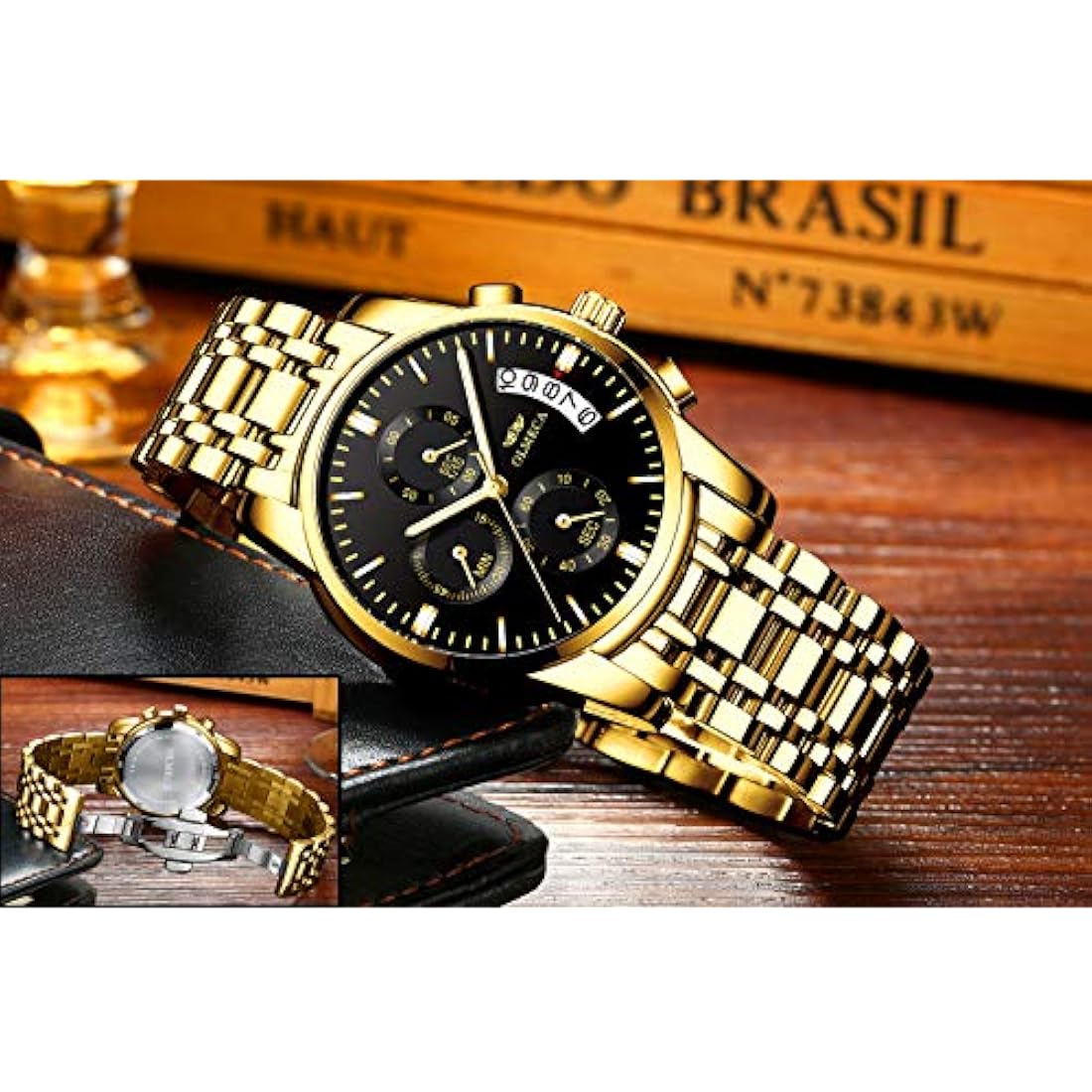 Relojes de pulsera para hombre de acero inoxidable dorado