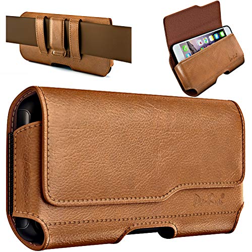 De-Bin Funda para iPhone 13 Pro, 13, 12 Pro, 12, 11, XR, de piel de alta calidad con clip para cinturón / cierre magnético para teléfono celular (compatible con teléfono con funda Otterbox) color marrón