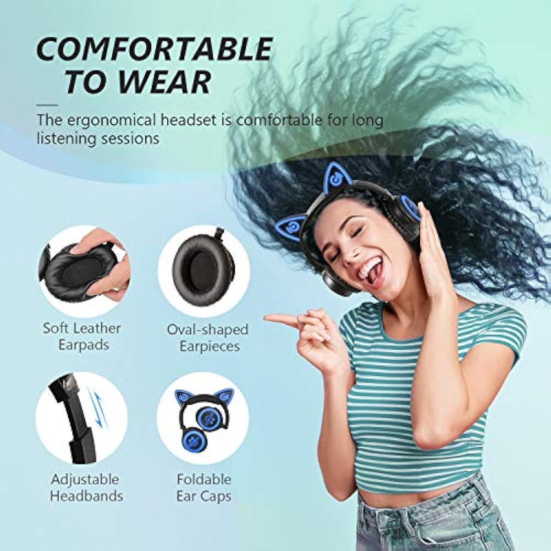 MindKoo - Auriculares inalámbricos con Bluetooth y luz LED