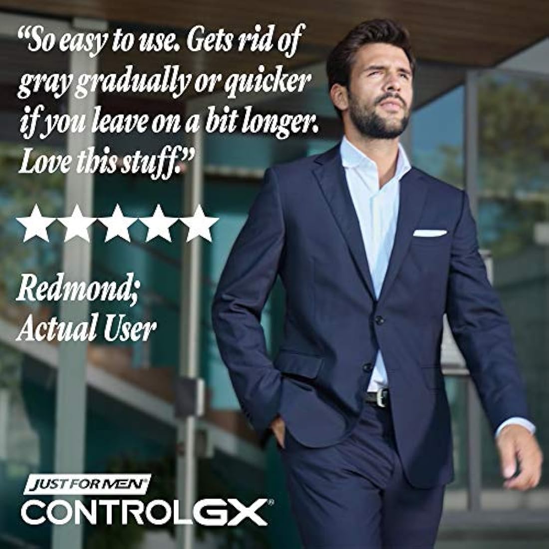Just For Men Control GX - Lavado de barba reductor de color gris, Da color gradualmente al bigote y la barba, Lavado de barba., paquete de de 1