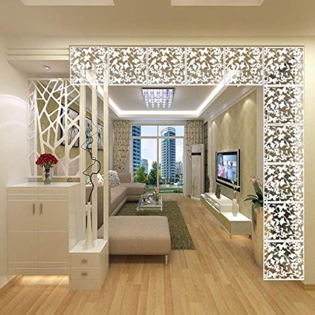 Panel decorativo colgante de PVC color blanco/12 piezas.