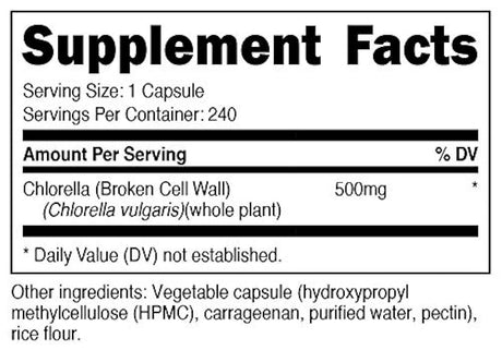 Nutricost Cápsulas Clorella 500 mg, 240 Cápsulas, 1 botella