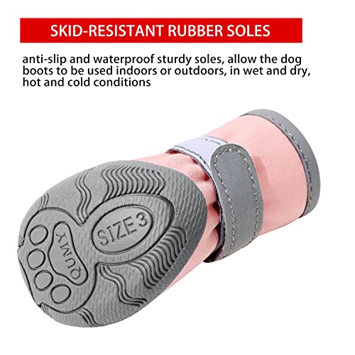 QUMY - Botas para perros pequeños y cachorros, impermeables, para la nieve del invierno, con franja reflectante, suaves y cómodas, con suela de goma antideslizante, color rosa, 4 unidades