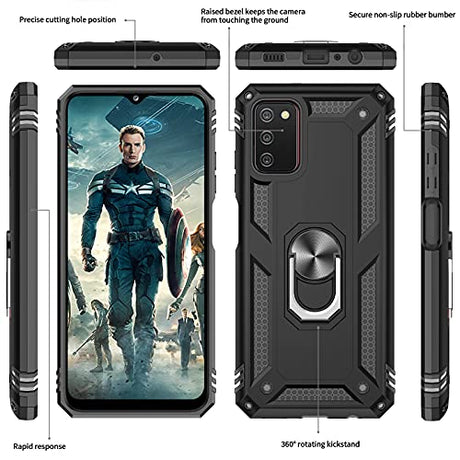 LeYi for Samsung Galaxy A03S Case, Samsung A03S Case with [2 Pack] Tempered Glass Screen Protector, [Military-Grade] Magnetic Ring Kickstand Protective Phone Case for Galaxy A03S (6.5 Inch), Black
