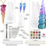 Funshowcase Unicorn Horn Resin Molds Jewelry Kits de fundición 3 bandejas de silicona 65 hallazgos, jabón vela hormigón y más