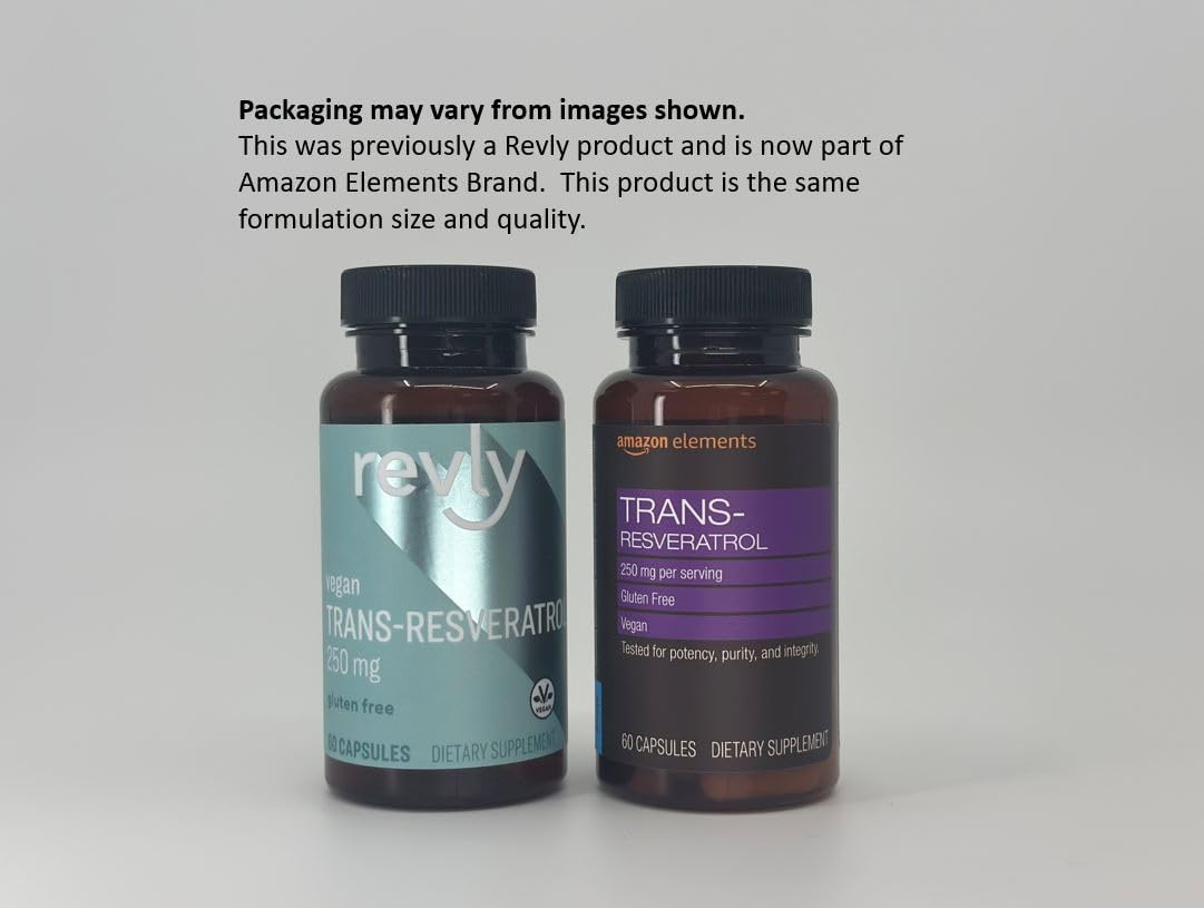 Trans-Resveratrol 250 mg, Amazon Elements, 60 Cápsulas Vegan