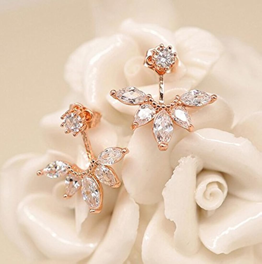 megko aretes con pasador a rosca, diseño de plumas y hojas, con cristales transparentes, moderno, para mujer