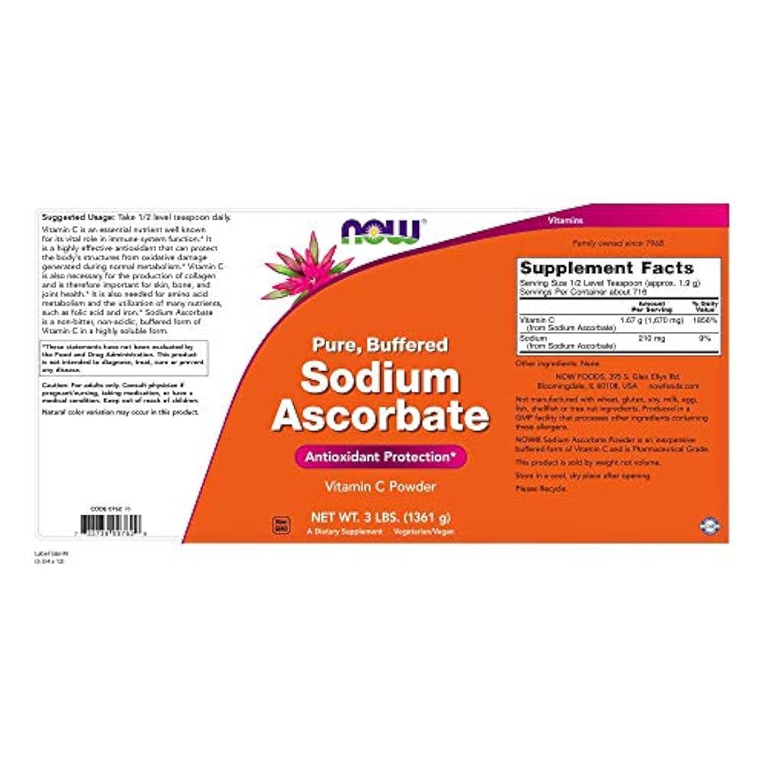 NOW Suplementos polvo de ascorbato de sodio amortiguado
