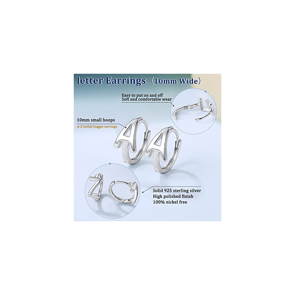 Aretes de aro de plata con inicial para mujeres
