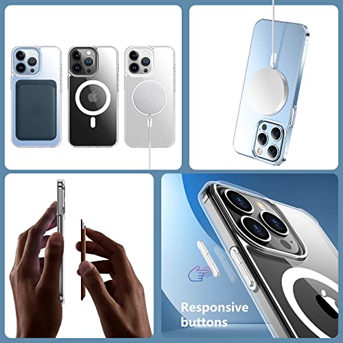 JUSTCOOL Funda magnética para iPhone 13 Pro, [no amarillea] [Protección contra caídas de grado militar] Funda delgada delgada y transparente para iPhone 13 Pro de 6.1 pulgadas (transparente magnética)