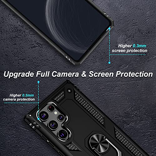 Funda para Galaxy S22 Ultra, Samsung S22 Ultra con clip para cinturón, soporte de anillo, cubierta de protección de grado militar [compatible con soporte magnético para automóvil] Funda a prueba de golpes para S22 Ultra (negro)