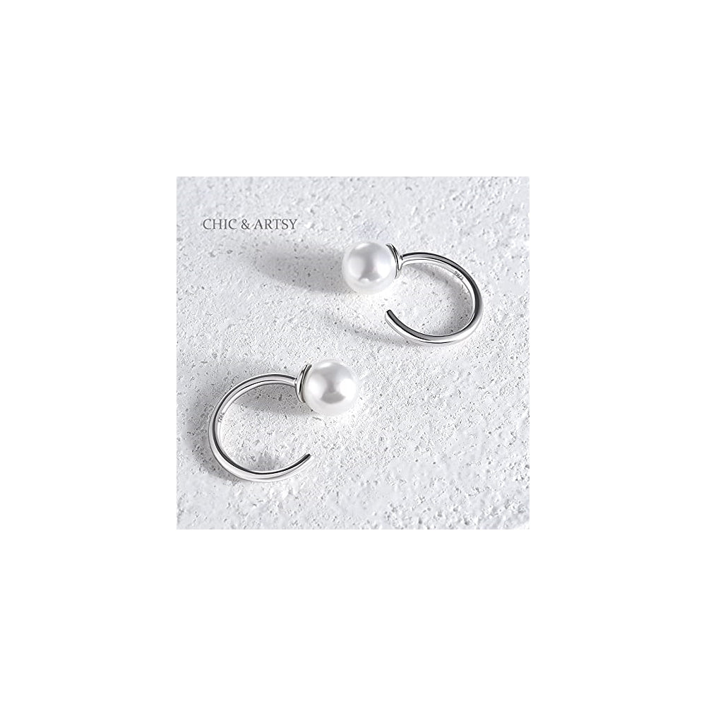 Aretes de aro de plata con forma de bola para mujeres